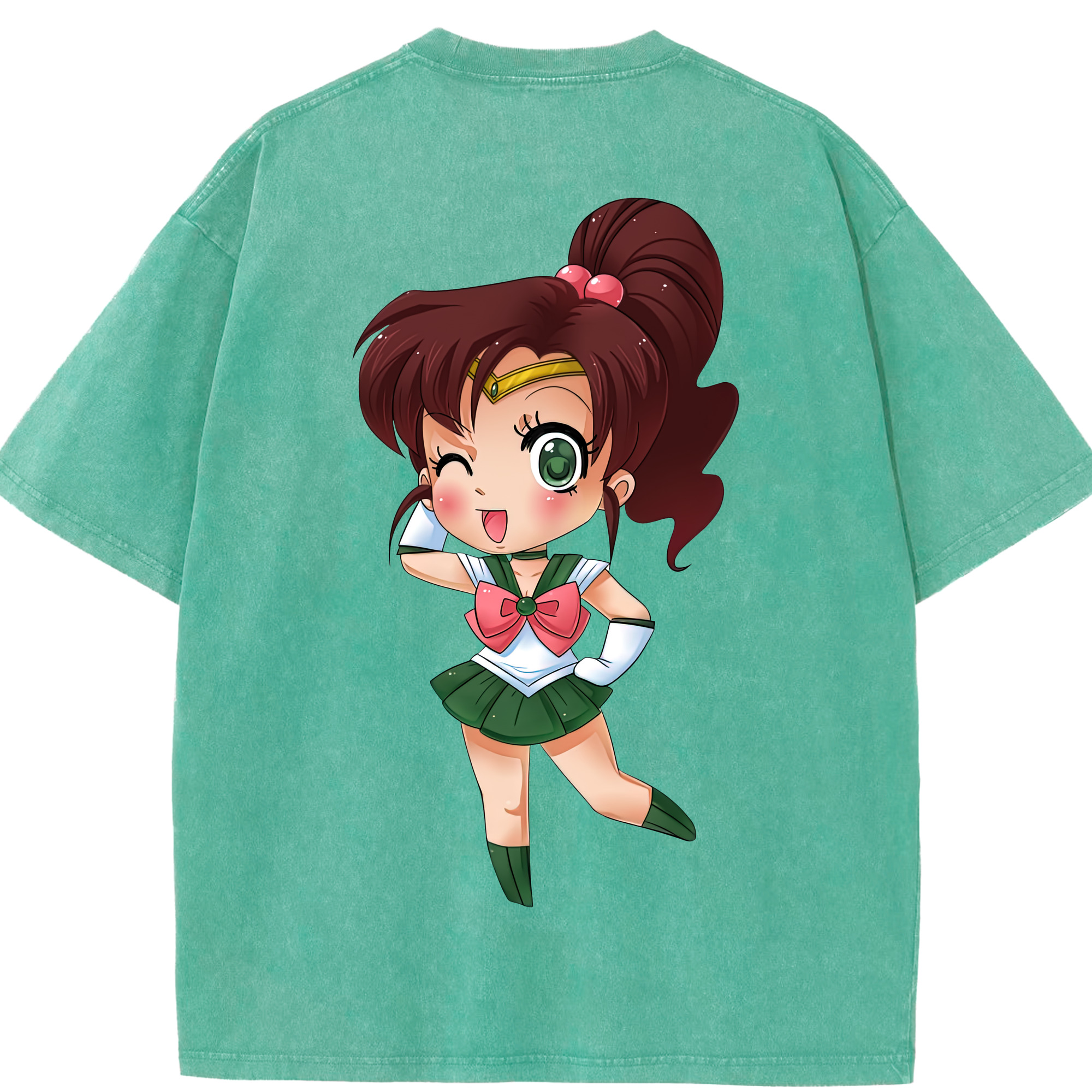 （画像用） 美少女戦士セーラームーン 木野 まこと きの まこと Sailor Moon Kino Makoto （セーラージュピター；Sailor Jupiter） 綿100% ヴィンテージ風 半袖Tシャツ（背面プリント）